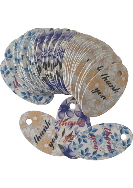 Thank You Yazılı Teşekkür Tebrik Kartı 2,5cmx4,5cm 51 Adet (3 Farklı Çiçek Desen) indirimleri