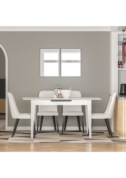 Açılır Mutfak Masası - Mat Lake Beyaz 120-150X75X70 cm