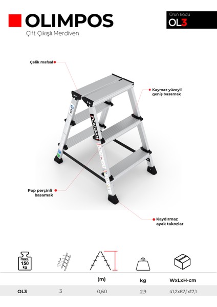 3 Basamaklı Olimpos - Çift Çıkışlı Merdiven OL3 modelleri