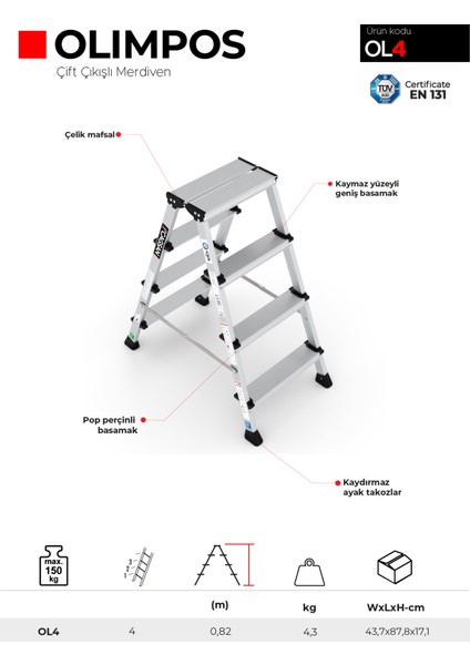 4 Basamaklı Olimpos - Çift Çıkışlı Merdiven OL4 modelleri