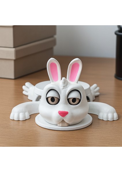 Şaşkın Tavşan Sürpriz Bardak Altlığı | Kupa Konunca Hareket Eden 3D Baskı Hayvan Coaster | Masaüstü Eğlencesi -Beyaz fiyatları