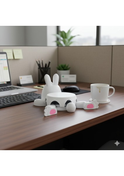 Şaşkın Tavşan Sürpriz Bardak Altlığı | Kupa Konunca Hareket Eden 3D Baskı Hayvan Coaster | Masaüstü Eğlencesi -Beyaz modelleri