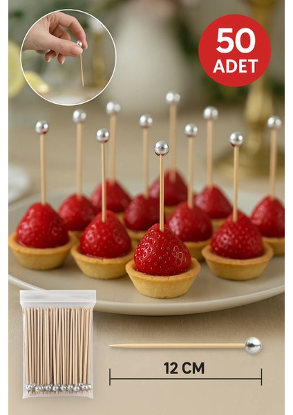 50’li Gümüş Top Başlıklı 12 cm Bambu Kürdan Seti – Kokteyl, Tatlı ve Davet Sunumları Için Şık Seçim modelleri