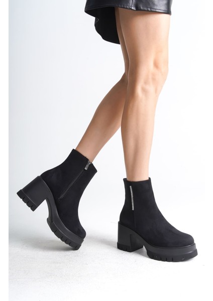 Lısse Fermuarlı Ortopedik Taban Kalın Topuklu Süet Kadın Bot Sst - Siyah fırsatları