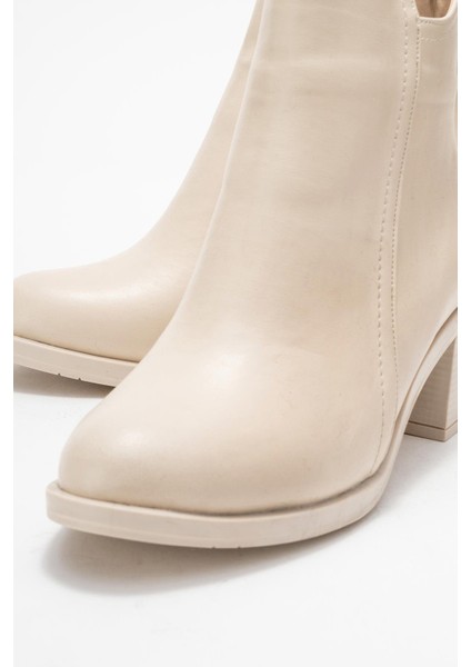 Kadın Sade Fermuarlı Bot Bej Cilt modelleri