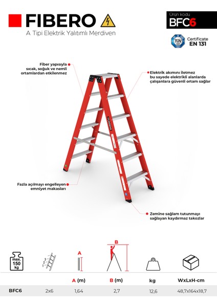 6 Basamaklı Fibero - A Tipi Elektrik Yalıtımlı Merdiven Bcf6 indirimleri