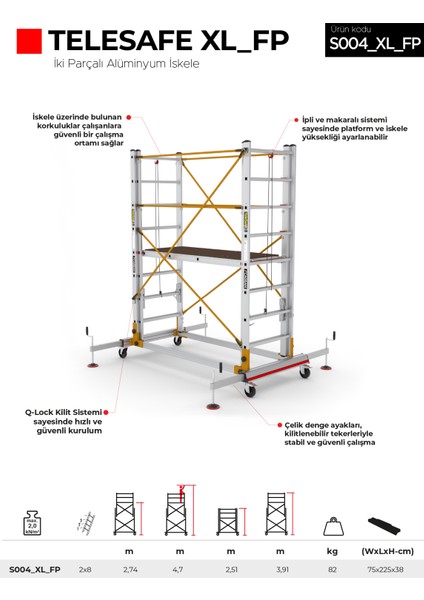2x8 Basamaklı Telesafe XL_FP - İki Parçalı Alüminyum İskele S004_XL_FP