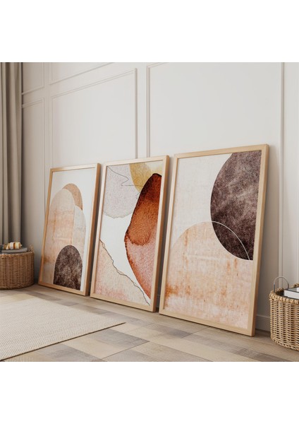 Ahşap Çerçeveli Minimalist Soyut Sanat Üçlü Ahşap Tablo Seti fiyatları