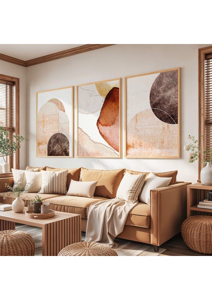 Ahşap Çerçeveli Minimalist Soyut Sanat Üçlü Ahşap Tablo Seti fırsatları