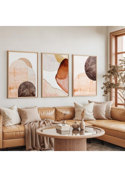 Ahşap Çerçeveli Minimalist Soyut Sanat Üçlü Ahşap Tablo Seti indirimleri