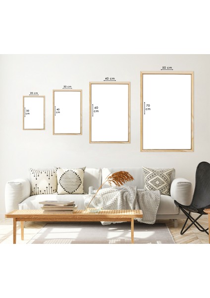 Ahşap Çerçeveli Minimalist Soyut Sanat Üçlü Ahşap Tablo Seti