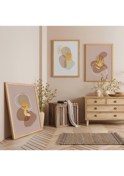 Ahşap Çerçeveli Minimal Doğa Üçlü Ahşap Tablo Seti