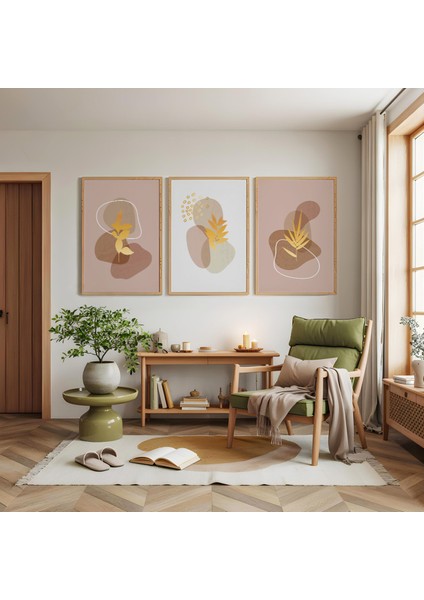 Ahşap Çerçeveli Minimal Doğa Üçlü Ahşap Tablo Seti modelleri