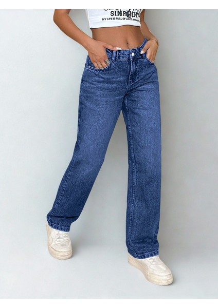 Kadın Yüksek Bel Bol Paça Palazzo Kot Pantolon Mavi modelleri