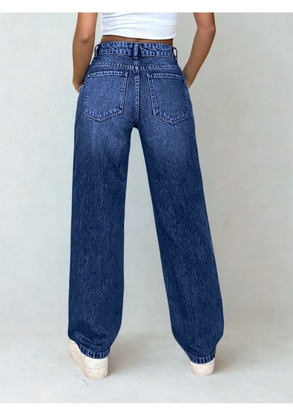 Kadın Yüksek Bel Bol Paça Palazzo Kot Pantolon Mavi fırsatları