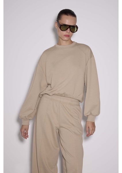 Dikişli Balon Kol Sweatshirt