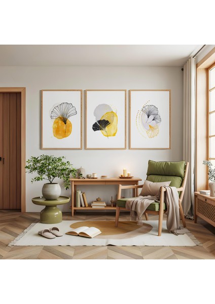Ahşap Çerçeveli Zamanın Yaprakları Üçlü Ahşap Tablo Seti modelleri