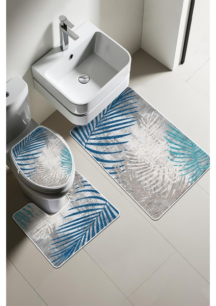 Modern Desenli 3'lü Banyo Paspas Takımı – Yıkanabilir Kaymaz Tabanlı Klozet Takımı KLZ0023