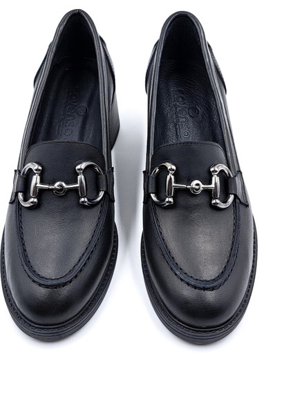 SV350 Hakiki Deri 5 cm Topuklu Siyah Kadın Klasik Loafer Ayakkabı fırsatları