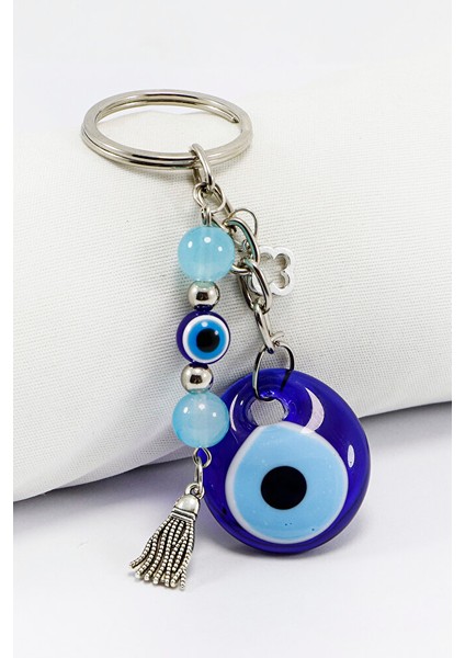 El Yapımı Cam Nazar Boncuklu Salkım Turkuaz Boncuklu Anahtarlık, Yeni Çanta Süsü