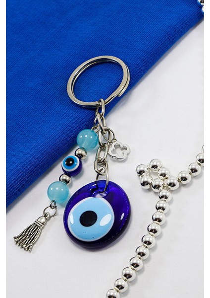 El Yapımı Cam Nazar Boncuklu Salkım Turkuaz Boncuklu Anahtarlık, Yeni Çanta Süsü fiyatları