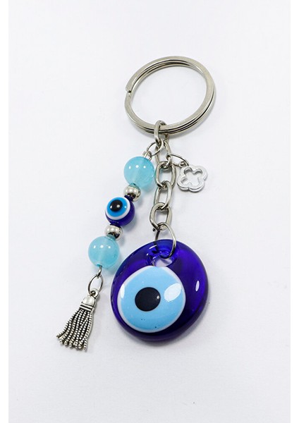 El Yapımı Cam Nazar Boncuklu Salkım Turkuaz Boncuklu Anahtarlık, Yeni Çanta Süsü indirimleri