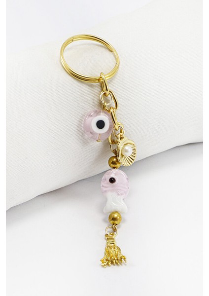 Pembe Renkli El Yapımı Cam Nazarlı Balık Incili Deniz Kabuğu Salkım Anahtarlık fiyatları