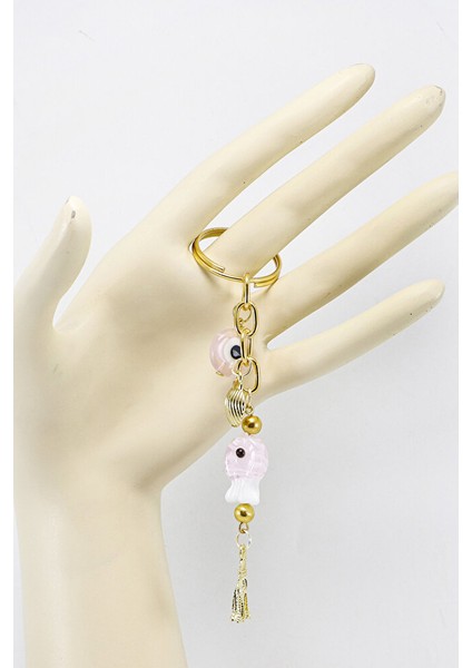 Pembe Renkli El Yapımı Cam Nazarlı Balık Incili Deniz Kabuğu Salkım Anahtarlık fırsatları