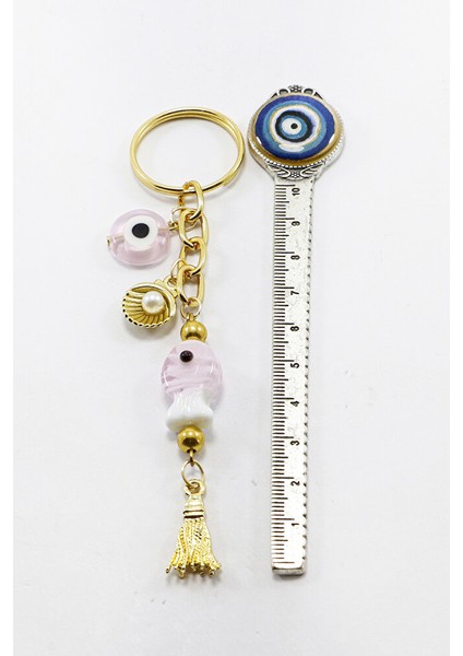 Pembe Renkli El Yapımı Cam Nazarlı Balık Incili Deniz Kabuğu Salkım Anahtarlık indirimleri