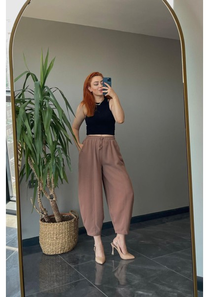 Yüksek Bel Şalvar Kesim Kahve Pantolon