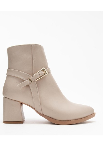 Sivri Burunlu Tokalı Kadın Topuklu Bot Ten Cilt fiyatları