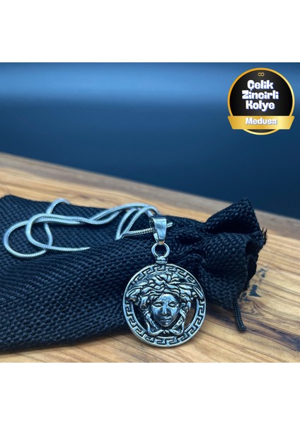 Medusa Gücü – 60 cm Çelik Zincirli Unisex Paslanmaz Çelik Özel Tasarım Kolye