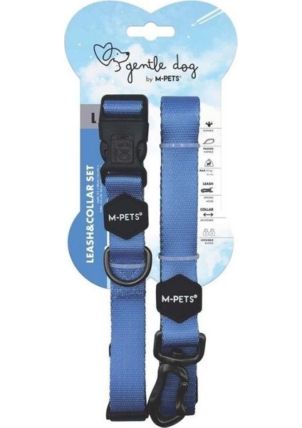 Gentle Köpek Boyun Tasması ve Gezdirme Kayışı Seti Mavi L