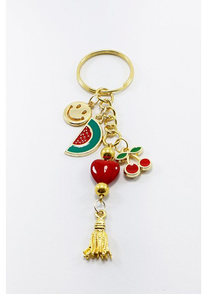 Sevimli Kalpli Kiraz Karpuz Detaylı Salkım Anahtarlık, Yeni Çanta Süsü fırsatları