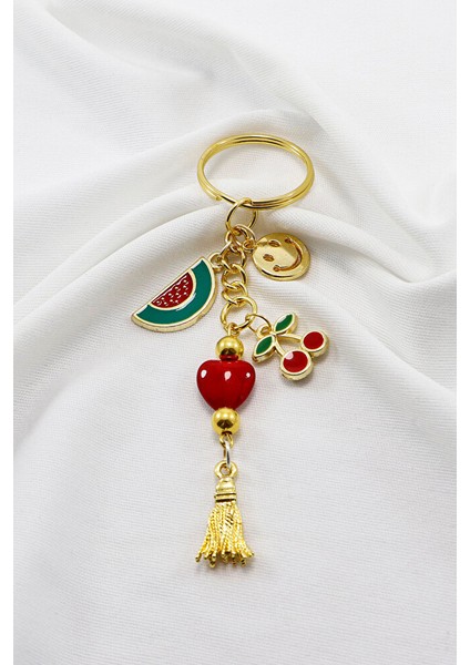 Sevimli Kalpli Kiraz Karpuz Detaylı Salkım Anahtarlık, Yeni Çanta Süsü indirimleri