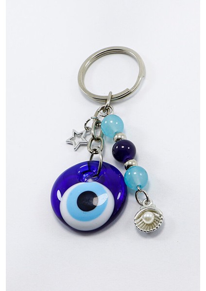 Gümüş Halkalı El Yapımı Cam Nazar Boncuklu Salkım Turkuaz Boncuklu Anahtarlık, Yeni Çanta Süsü fiyatları