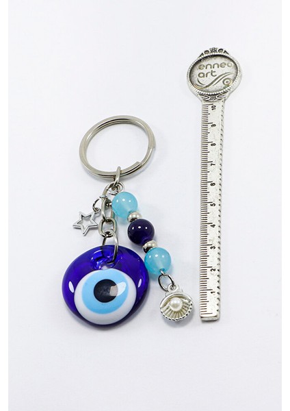Gümüş Halkalı El Yapımı Cam Nazar Boncuklu Salkım Turkuaz Boncuklu Anahtarlık, Yeni Çanta Süsü modelleri
