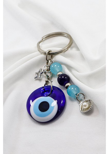Gümüş Halkalı El Yapımı Cam Nazar Boncuklu Salkım Turkuaz Boncuklu Anahtarlık, Yeni Çanta Süsü fırsatları