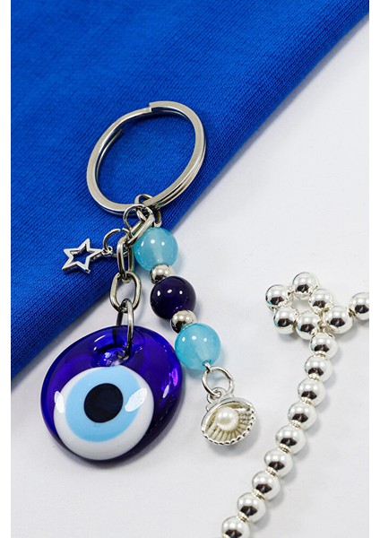 Gümüş Halkalı El Yapımı Cam Nazar Boncuklu Salkım Turkuaz Boncuklu Anahtarlık, Yeni Çanta Süsü indirimleri
