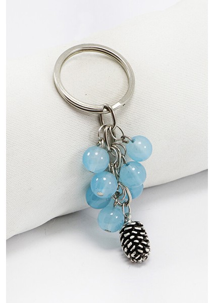 Turkuaz Renkli Salkım Sıkma Apatitli Kozalak Figürlü Anahtarlık, Hediyelik Çanta Süsü