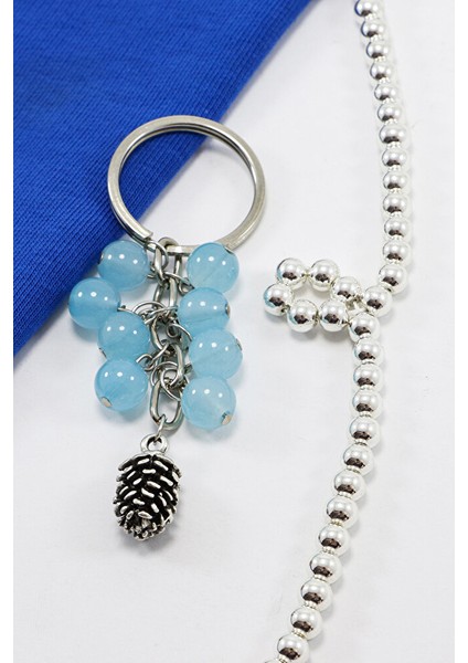 Turkuaz Renkli Salkım Sıkma Apatitli Kozalak Figürlü Anahtarlık, Hediyelik Çanta Süsü fiyatları