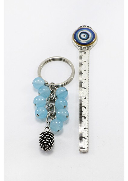 Turkuaz Renkli Salkım Sıkma Apatitli Kozalak Figürlü Anahtarlık, Hediyelik Çanta Süsü fırsatları