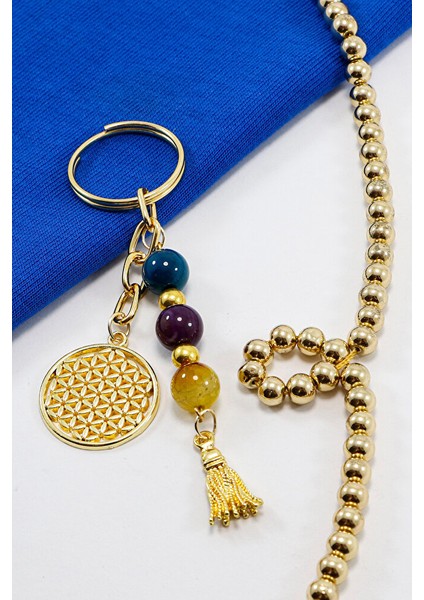 Doğal Taşlı Metal Yaşam Çiçeği Anahtarlık, Renkli Akik Taşlı Araba Hediyesi fırsatları