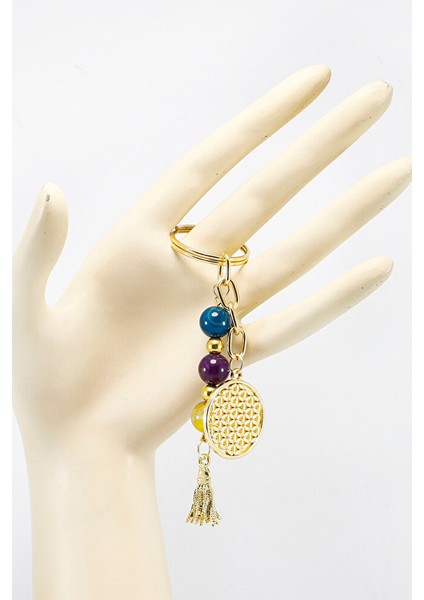 Doğal Taşlı Metal Yaşam Çiçeği Anahtarlık, Renkli Akik Taşlı Araba Hediyesi indirimleri