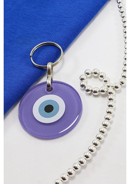 El Yapımı Yassı Cam Nazar Boncuklu Mor Cam Nazarlı Anahtarlık, Hediyelik Çanta Süsü fiyatları