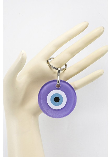 El Yapımı Yassı Cam Nazar Boncuklu Mor Cam Nazarlı Anahtarlık, Hediyelik Çanta Süsü modelleri