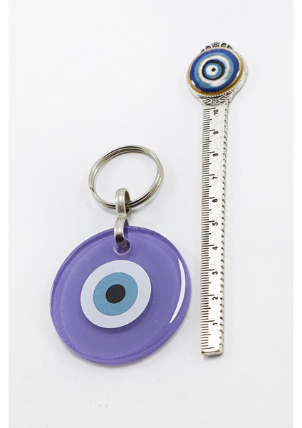 El Yapımı Yassı Cam Nazar Boncuklu Mor Cam Nazarlı Anahtarlık, Hediyelik Çanta Süsü fırsatları