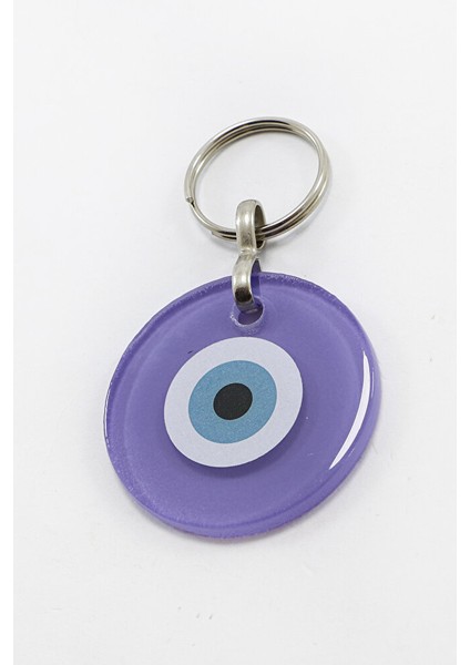 El Yapımı Yassı Cam Nazar Boncuklu Mor Cam Nazarlı Anahtarlık, Hediyelik Çanta Süsü indirimleri