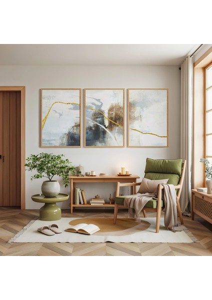 Ahşap Çerçeveli Sisli Patikalar Üçlü Ahşap Tablo Seti modelleri