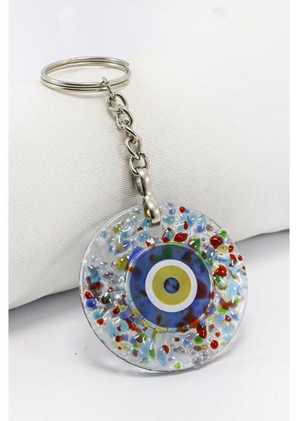 El Yapımı Kırıntılı Cam Nazar Boncuklu Anahtarlık, Hediyelik Çanta Süsü